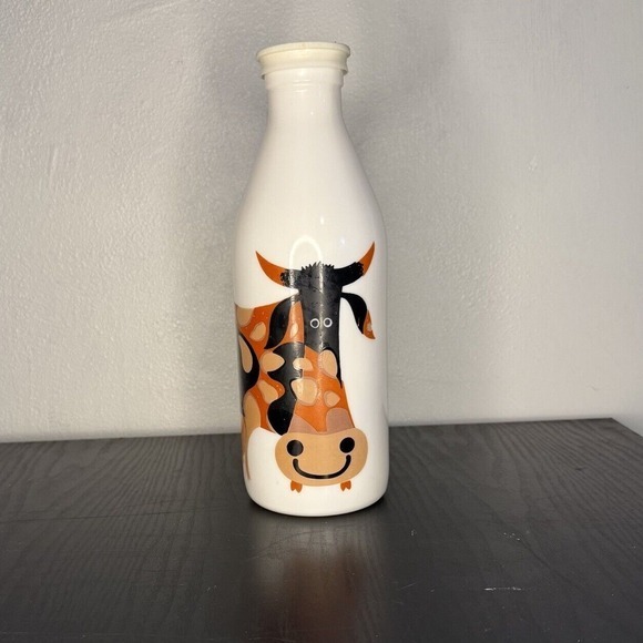 Kenneth Townsend Happy Cow Egizia‎ Milk Glass MCM Bottle 1 Litre Vintage - Picture 1 of 11